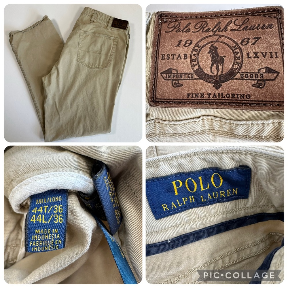 Polo Ralph Lauren Mens 44T/36 Khaki Pants Stretch Classic Fit Beige Cotton Blend